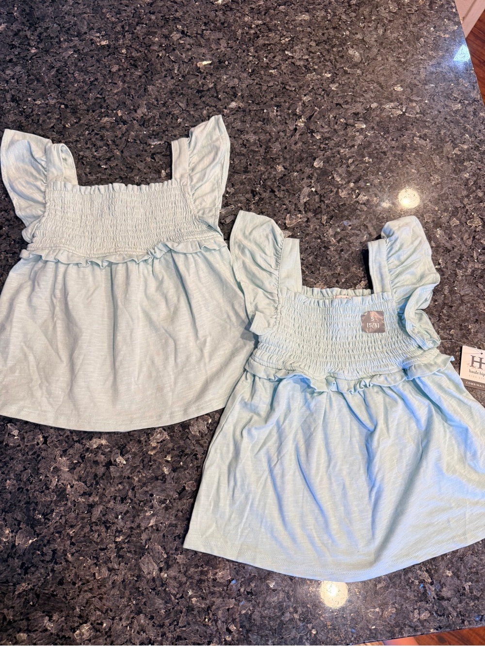 Haute Hippie Children's Smocked Flutter Sleeve Top - Light Blue